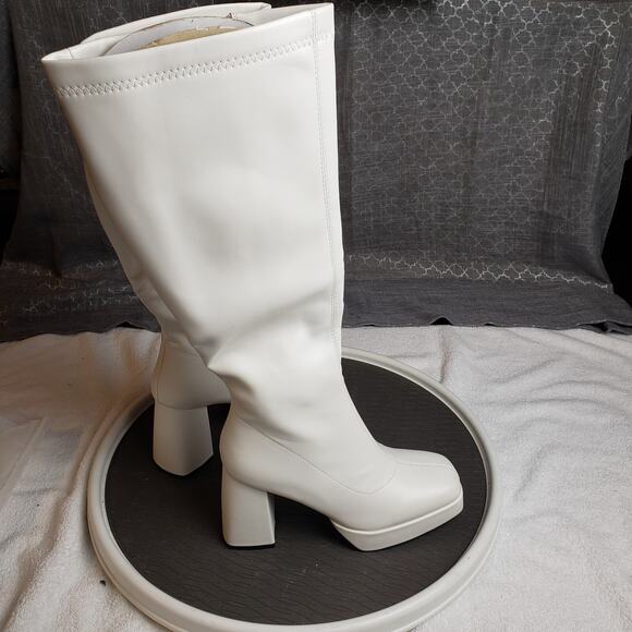 JEDKARAR Platform Boots Women 7 White Go Go Tall Block Heel Y2K Retro Modcore - Picture 3 of 10